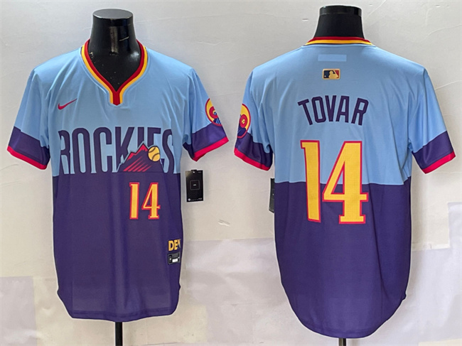 Men's Colorado Rockies #14 Ezequiel Tovar Purple/Light Blue 2025 City Connect Limited Stitched Baseball Jersey